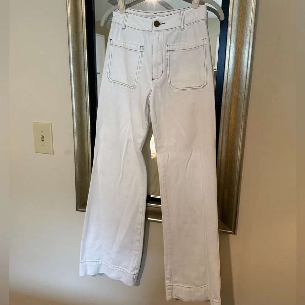 DISSH White Straight Leg Jeans with Contrast Stitching - Picture 3 of 5